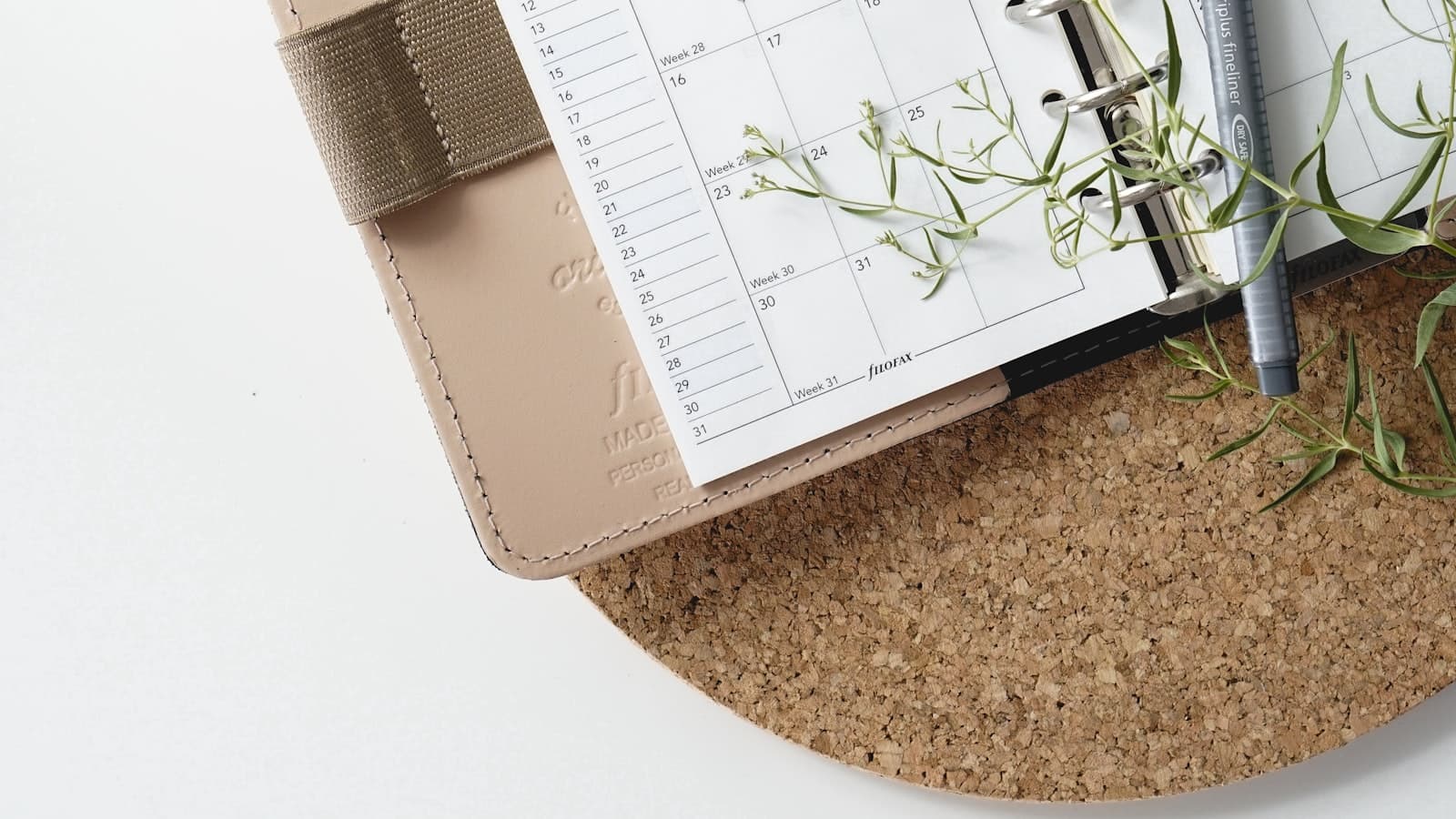 Lapicera apoyada sobre las páginas de un calendario mensual